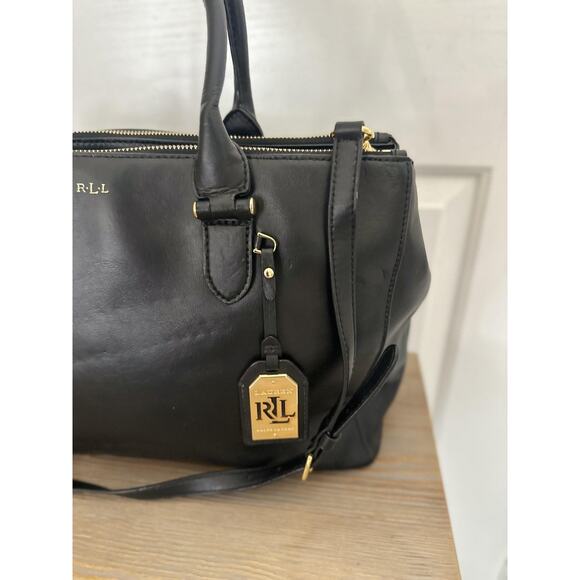 Lauren Ralph Lauren RLL Satchel Handbag Womens Black Leather Crossbody Purse - Picture 3 of 14